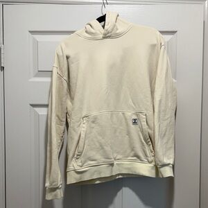 Cream Hoodie with Front Pocket Zipper Detail
